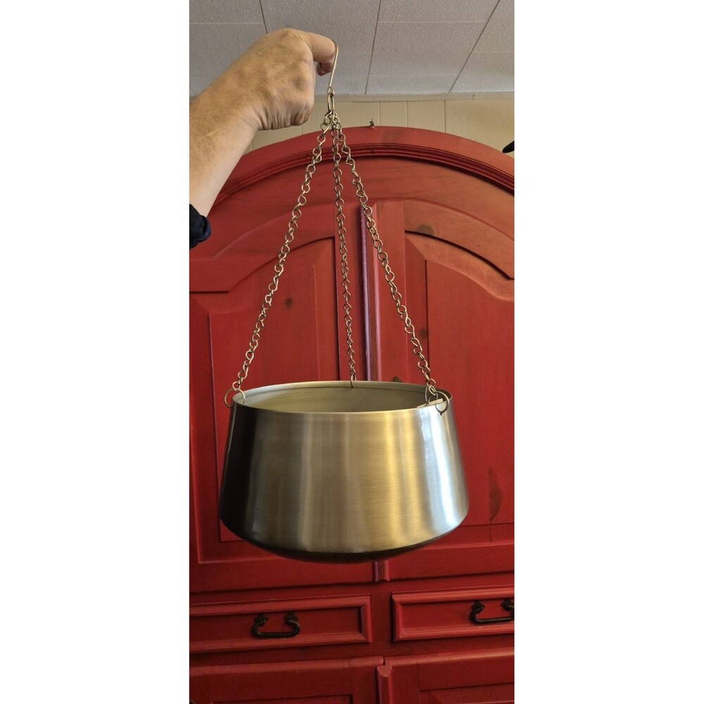 NWT Brushed Silver Dome Style Hanging Basket 11" Round 7" Deep Modern Sleek New